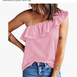 Pink Ruffled One-Shoulder Top